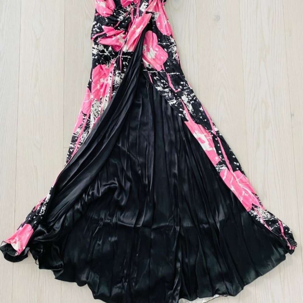 BLUMARINE Shoulder RUNWAY Long GOWN Slit DRESS Pink FLORAL Italy ( XS ) - Picture 11 of 13